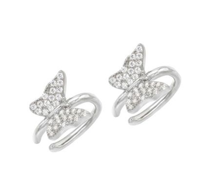 18K Oro Revestido de Mariposa de oreja manguito con Micron Pave Blanco CZ Joyería de moda para mujeres