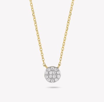 Collar de diamantes CZ en forma de disco en forma de oro de 18K para niñas en estilo clásico