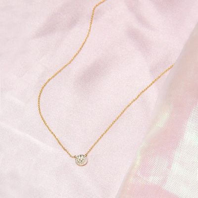 Collar de diamantes CZ en forma de disco en forma de oro de 18K para niñas en estilo clásico