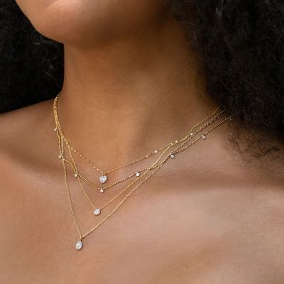 Collar de diamantes CZ en forma de disco en forma de oro de 18K para niñas en estilo clásico