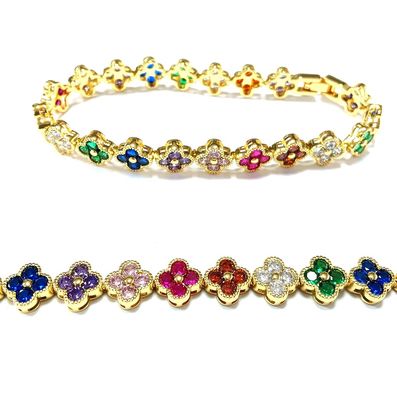 Perlas de agua dulce CZ piedras pulseras de tenis con chapa de costumbre joyería arco iris oro cobre latón para mujeres