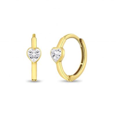 Aros de corazón brillantes de plata de ley 925 con baño de oro de 14k para niñas, perfectos para el uso diario