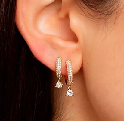 Pendientes de aro de diamantes con tasación de terceros en plata de ley 925 con baño de oro rosa y MOQ de 50 pares
