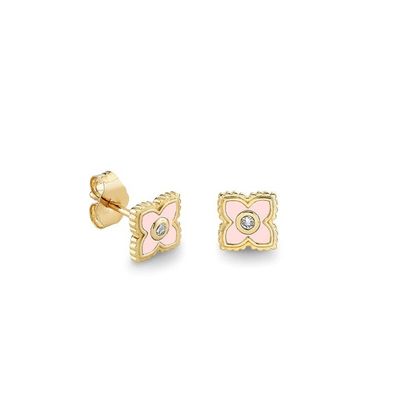 Pendientes de botón de flor mini esmaltados en turquesa chapados en oro de 18K en plata de ley 925