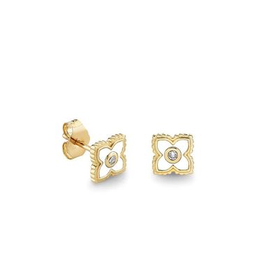 Pendientes de botón de flor mini esmaltados en turquesa chapados en oro de 18K en plata de ley 925