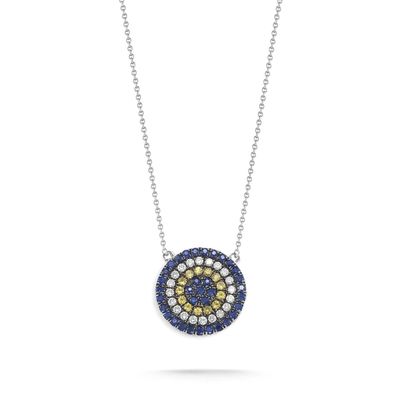 Collar azul y blanco CZ en forma de círculo 925 de plata esterlina para el aspecto impresionante de las niñas