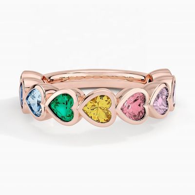 18K Oro En Forma de Corazón Rainbow Bezel Anillo para el Día de San Valentín Regalo de Joyería de Moda