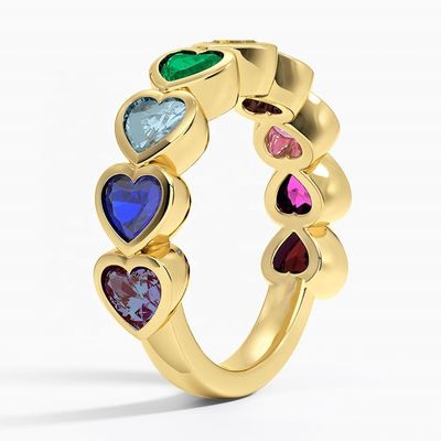 18K Oro En Forma de Corazón Rainbow Bezel Anillo para el Día de San Valentín Regalo de Joyería de Moda