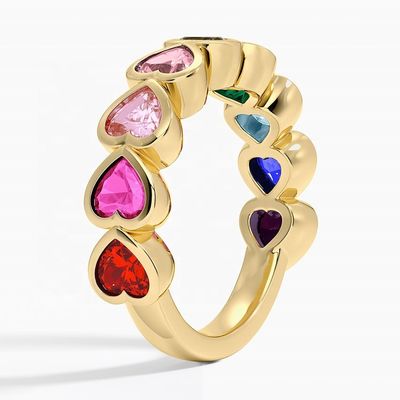 18K Oro En Forma de Corazón Rainbow Bezel Anillo para el Día de San Valentín Regalo de Joyería de Moda