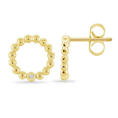 Aretes de botón solitario para mujer de plata de ley 925 con engaste biselado de forma redonda y opciones de tamaño personalizado