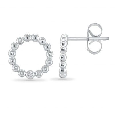Aretes de botón solitario para mujer de plata de ley 925 con engaste biselado de forma redonda y opciones de tamaño personalizado