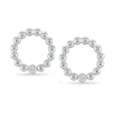 Aretes de botón solitario para mujer de plata de ley 925 con engaste biselado de forma redonda y opciones de tamaño personalizado