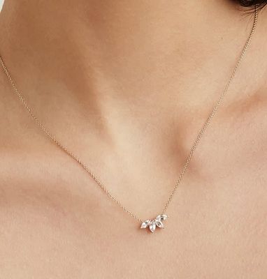 Collar de plata 925 14K de 18 pulgadas con colgante de topacio marqués y diamantes blancos.