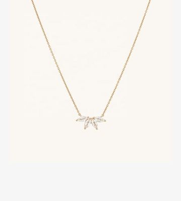 Collar de plata 925 14K de 18 pulgadas con colgante de topacio marqués y diamantes blancos.