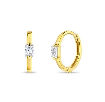 Pendientes de aro para niña con circonitas cúbicas rosas corte baguette de 10 mm chapados en oro de 14K con MOQ de 50 pares