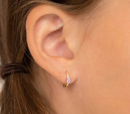 Pendientes de aro para niña con circonitas cúbicas rosas corte baguette de 10 mm chapados en oro de 14K con MOQ de 50 pares