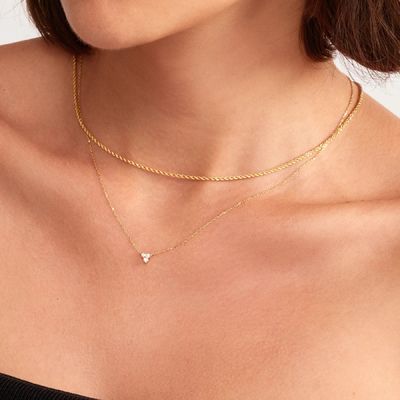 Colgante de zircón de oro de 18K. Cadena de plata trio. Collar de zircón de diamantes cúbicos.