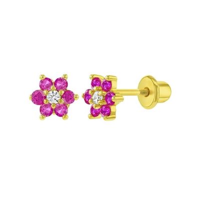 5MM 18k de oro Revestido de flores de los pendientes del bebé perfecto regalo para niños en 925 de plata esterlina