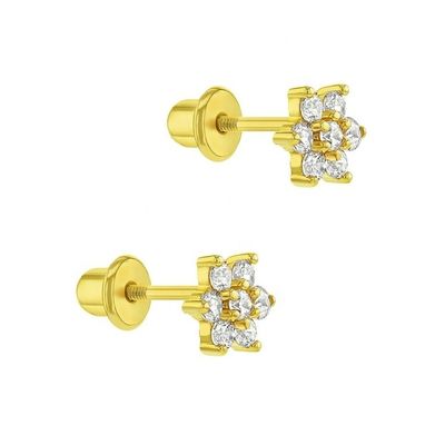 5MM 18k de oro Revestido de flores de los pendientes del bebé perfecto regalo para niños en 925 de plata esterlina
