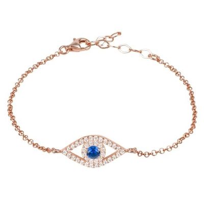 Rosado Oro Plata delgada Brazalete Blanco Azul Ojo CZ 925 Plata