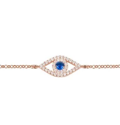 Rosado Oro Plata delgada Brazalete Blanco Azul Ojo CZ 925 Plata