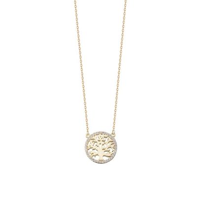 Oportunidad de Fiesta 18K Oro Revestido Esterling Árbol de Plata de la Vida Collar de colgante para mujeres