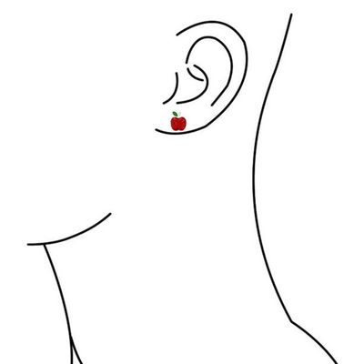 Deliciosos aretes de manzana de esmalte rojo y verde para niñas pequeñas en plata esterlina 925