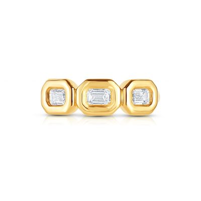 Anillo Triple Esmeralda de Plata Hecho a mano con Piedra de Zircón AAA y Configuración de bisel de oro de 14K