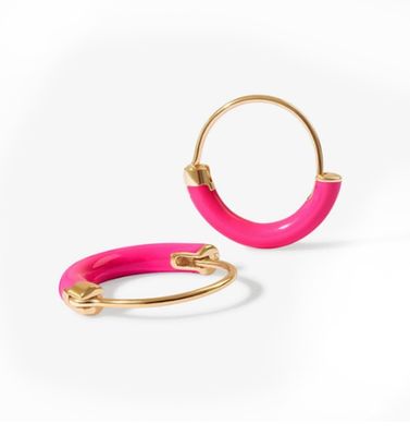 Los anillos de plata de 925 esterlinas 18 mm Dia Hoops con esmalte rosa caliente y dorado 18K