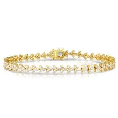 Diseñador 18K Oro 925 Plata Esterlina Flor Encanto Mujeres Pulsera de tenis con ZIRCON