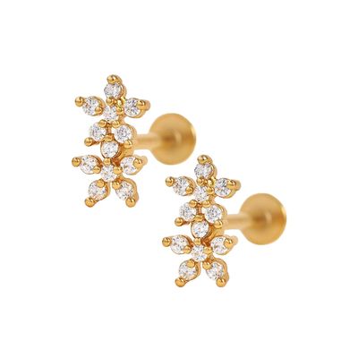 Estilos clásicos de doble flor espalda de pelota espalda plana 925 pendientes de plata esterlina para niñas