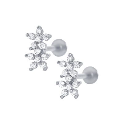 Estilos clásicos de doble flor espalda de pelota espalda plana 925 pendientes de plata esterlina para niñas