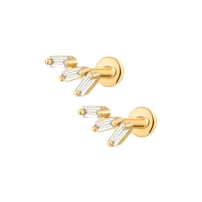 Triple blanco cúbico zircón roscado espalda plana 925 de plata esterlina aretes Express envío