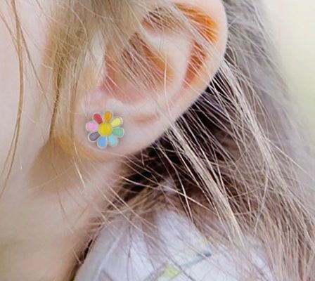925 de plata esterlina esmalte colorido Princesa delicada flor de auricular para regalos de chicas