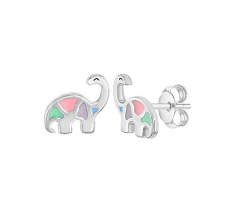 Muchos colores de esmalte Dinosaur Stud Aretes 925 de plata esterlina para niñas pequeñas