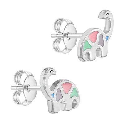 Muchos colores de esmalte Dinosaur Stud Aretes 925 de plata esterlina para niñas pequeñas