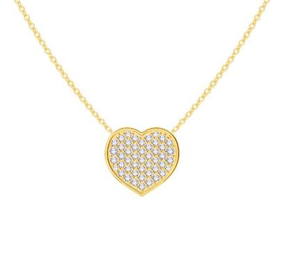 Collar de 18 pulgadas de longitud de cadena de corte redondo de diamante 925 de plata esterlina collar de cuello de corazón para mujeres