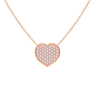 Collar de 18 pulgadas de longitud de cadena de corte redondo de diamante 925 de plata esterlina collar de cuello de corazón para mujeres