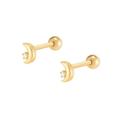 925 de plata esterlina CZ Luna piercing oreja con cerradura trasera de tornillo de bola