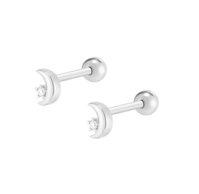 925 de plata esterlina CZ Luna piercing oreja con cerradura trasera de tornillo de bola