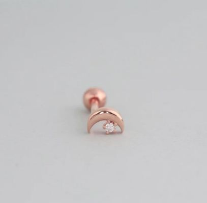 925 de plata esterlina CZ Luna piercing oreja con cerradura trasera de tornillo de bola