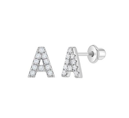 Orecillos de letra CZ Blanco Micron Pave Orecillos de letra personalizados