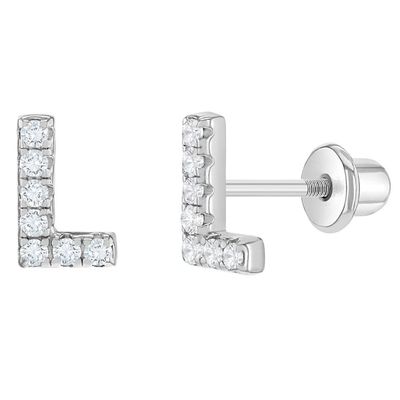 Orecillos de letra CZ Blanco Micron Pave Orecillos de letra personalizados