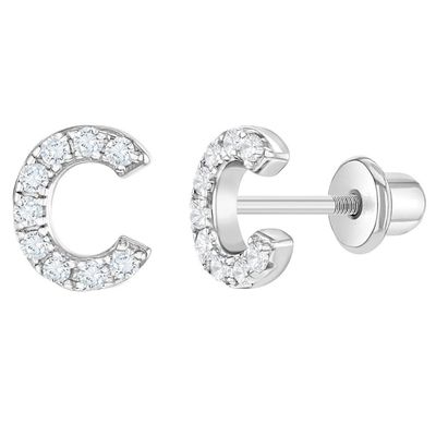 Orecillos de letra CZ Blanco Micron Pave Orecillos de letra personalizados
