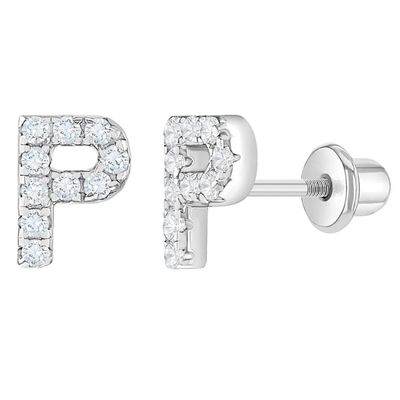 Orecillos de letra CZ Blanco Micron Pave Orecillos de letra personalizados