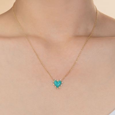 925 Cadena de plata Esterlina Joyería Diamante y corazón turquesa Collar sin cadena de perlas