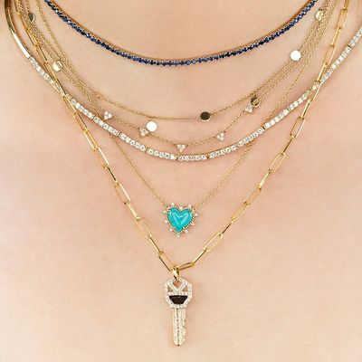 925 Cadena de plata Esterlina Joyería Diamante y corazón turquesa Collar sin cadena de perlas