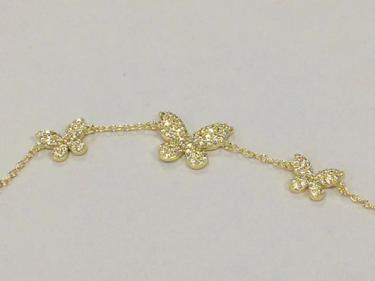 14K Oro Triple Mariposa Brazalete Claros CZ Plata Brazalete 925