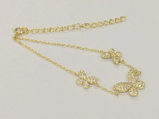 14K Oro Triple Mariposa Brazalete Claros CZ Plata Brazalete 925