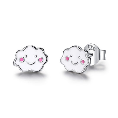 Rodio 925 plata nubes de esmalte orejas para bebés niños niña pequeña